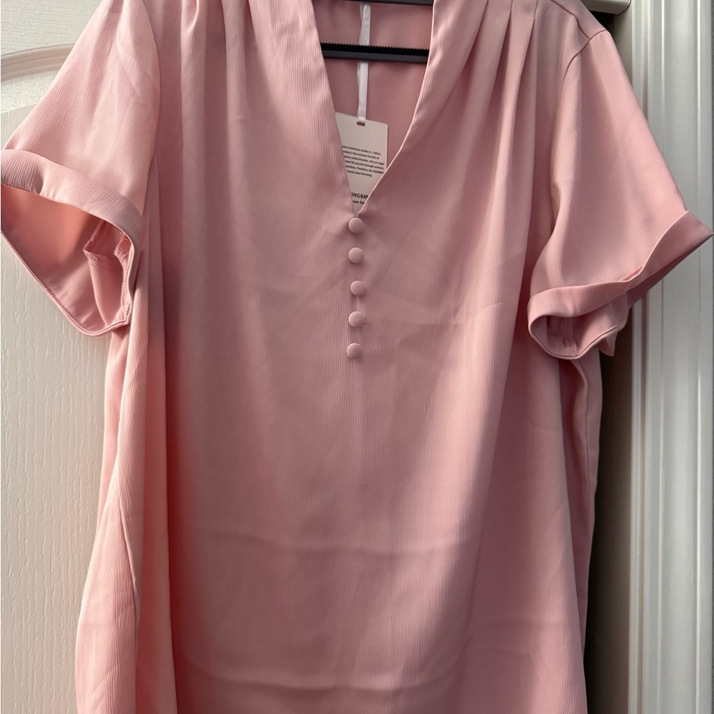 Pink Flutter Sleeve Blouse with Mandarin Collar